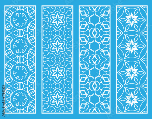 Decorative geometric line borders with repeating texture. Tribal ethnic arabic  indian  turkish ornament  bookmarks templates set. Isolated design elements. Stylized lace patterns collection