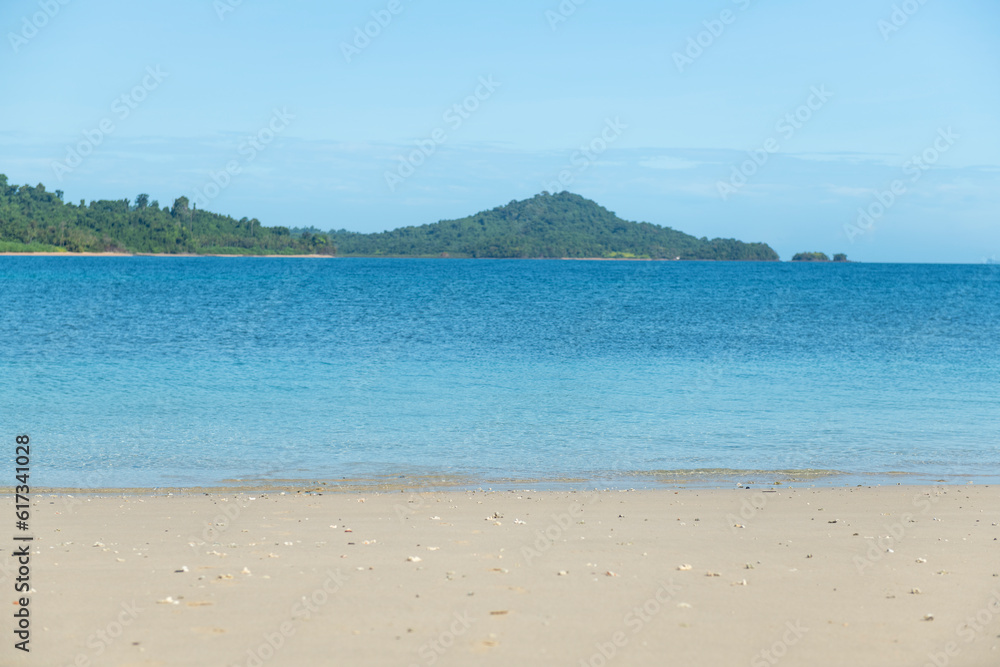 Summer beach and sea with clear sky background, Coiba island, Panama - stock photo