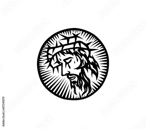 The face of the Lord Jesus in Circle Light, art vector design