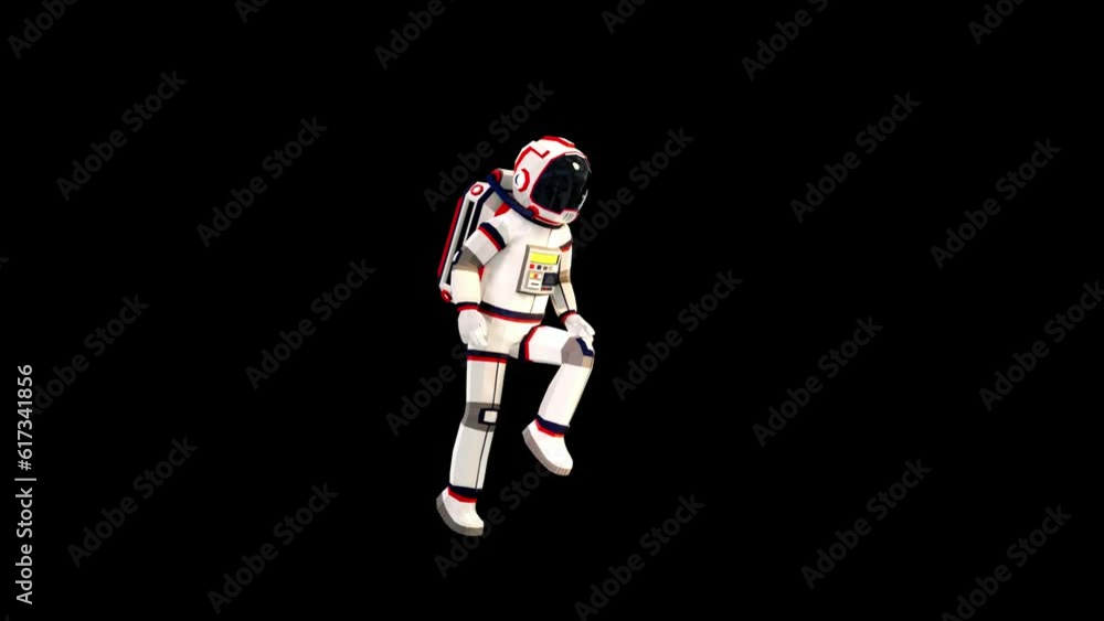 3D astronaut jumping in low gravity - looped animation with alpha channel. Low-poly style 3D astronaut jumping in low gravity - looped animation with alpha channel. Low-poly style