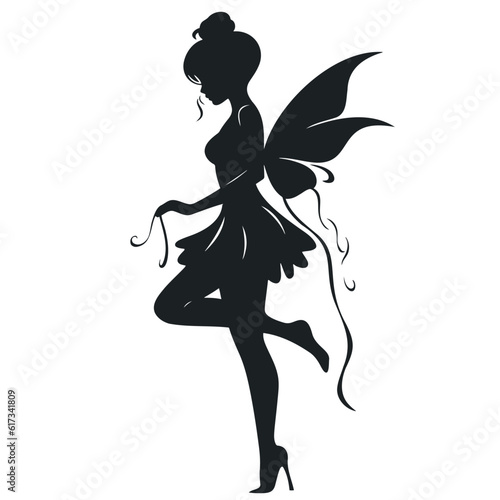beautiful fairy silhouette. Bkack and white. Vector illustration