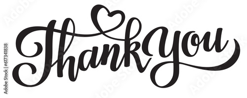 Thank you black lettering phrase with line heart. Design element. Vector illustration