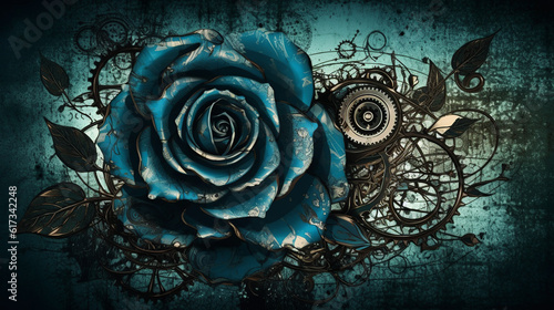  Blue, rouse, old , background, generative, ai, steampunk style, vintage, watch © Svitlana