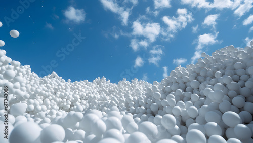 many soft white balls on blue sky background, minimalistic wallpaper, neural network generated picture photo