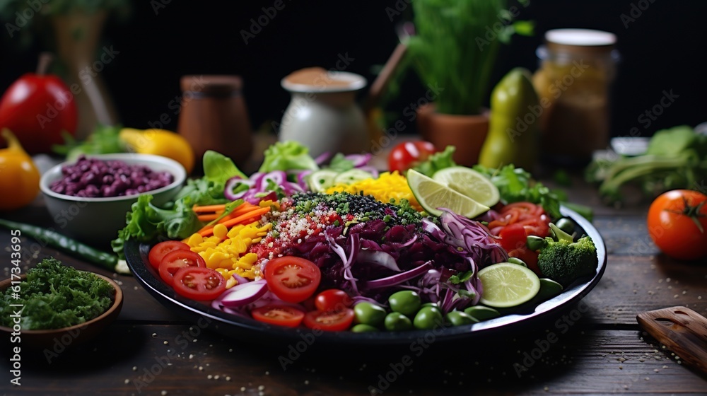 a plate with vegetables is in the reatoran a plate with vegetables is in the reatoran
