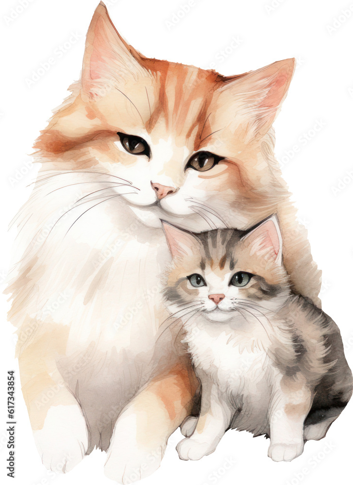 Cute Kitty cat father day watercolor. Generative AI