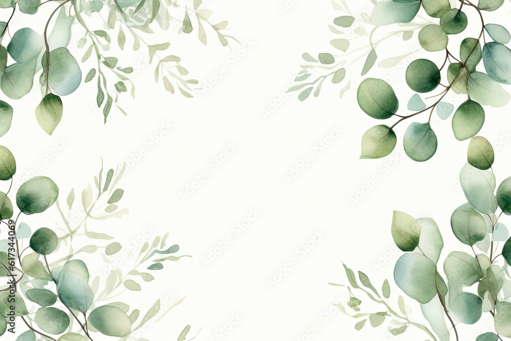 Watercolor Eucalyptus Leaves Frame | Botanical Wedding Stationery