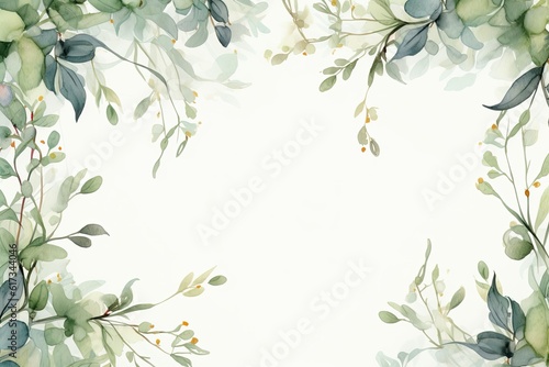 Watercolor Eucalyptus Leaves Frame   Botanical Wedding Stationery