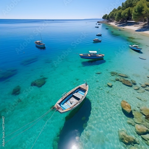 Skybound Over Sea Aerial View of Boats in Turkey Summer. Generative AI