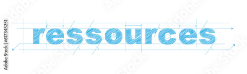 RESSOURCES (RESOURCES in French) blue vector draft text banner photo