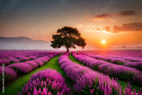 lavender field at sunset AI Generated 