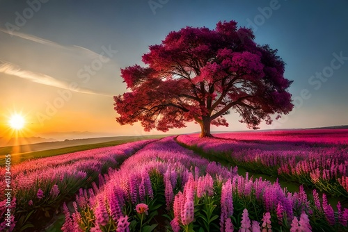 lavender field at sunset AI Generated 