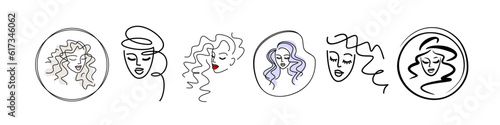beautiful ladies with beautiful hair. beauty salon icons set. color logos for cosmetology