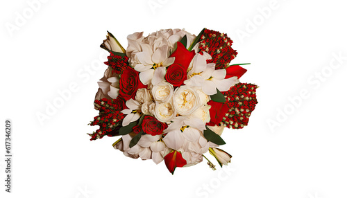 Red and White Different Flowers and Leaves Arrangement for Bouquet Illustration on Png Background. Generative AI Digital photo