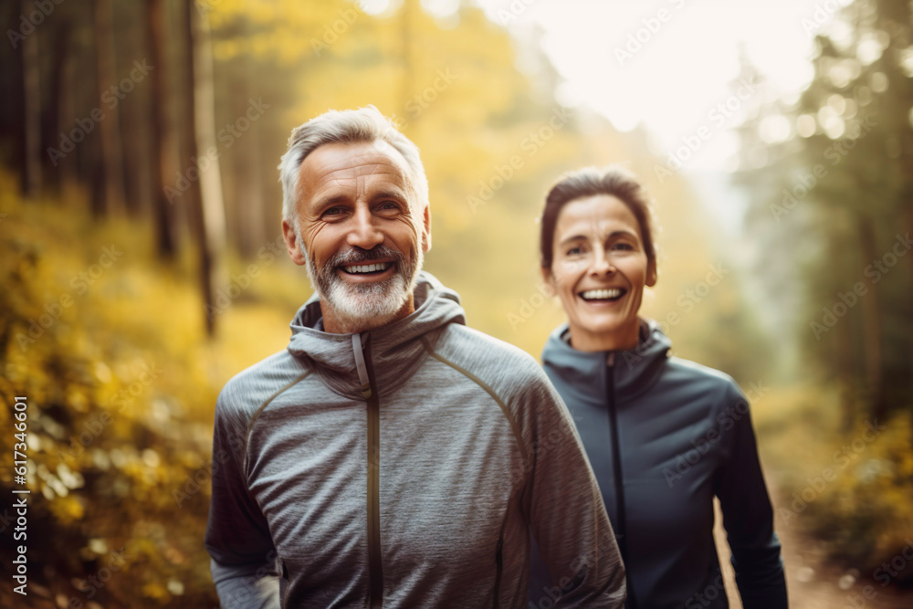 AI generated image of mature senior couple running AI generated image of mature senior couple running