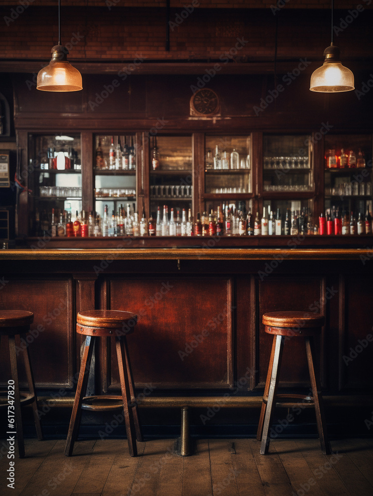 Bar themed empty table background, created with AI Generative Technology
