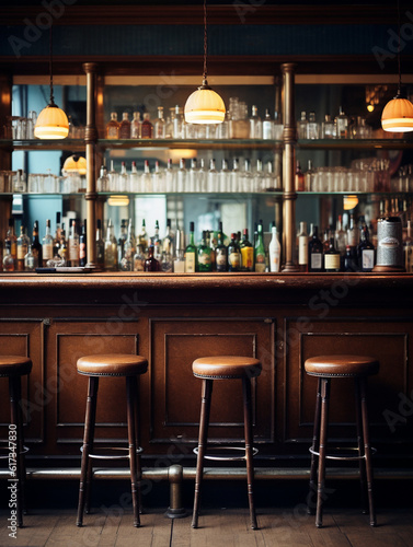 Bar themed empty table background, created with AI Generative Technology