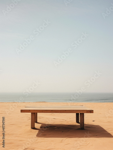 Beach themed empty table background, created with AI Generative Technology © Ruben Chase