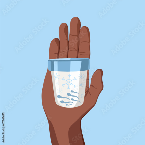 Vector isolated illustration of sperm donation. Sperm freezing. Sperm bank. Spermogram. Artificial insemination.