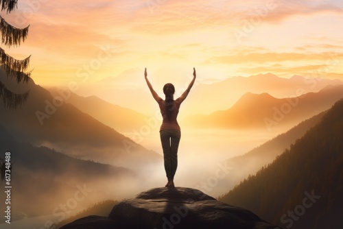 Yoga Retreat: Serene Nature Background with Meditating Yogis and Soothing Colors Generative AI