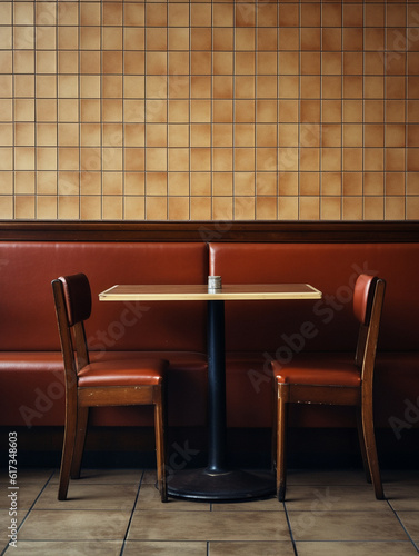 Empty restaurant table background, created with AI Generative Technology
