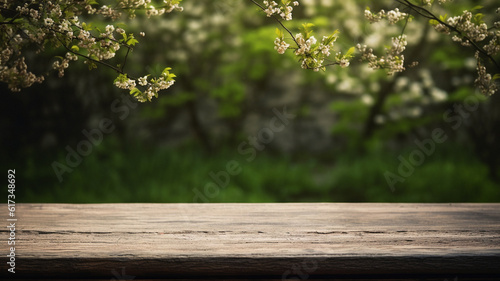 Spring themed empty table background  created with AI Generative Technology
