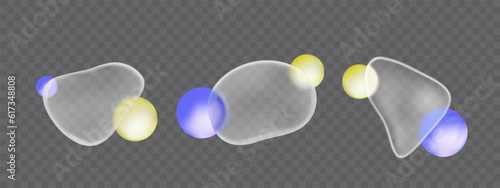 3d blob shape with glass morphism gradient blur effect on transparent background. Abstract plastic texture frame with geometric  round sphere template. Modern plate mockup icon with blue and yellow.