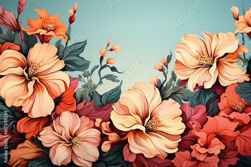 Illustration of flowers and plants with a copyspace colorful background  © Paulius