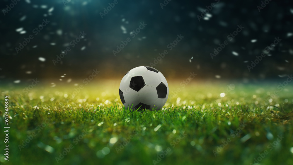 Foto de Soccer Stadium Field of soft grass, perspective view with