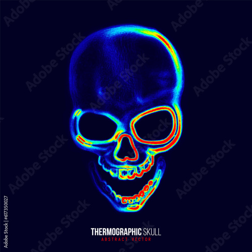 Abstract infrared thermographic skull. Danger internet virus, technical problem or system error. Vector illustration.
