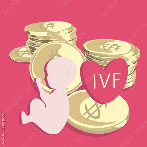 Vector isolated illustration of artificial insemination price. The price of in vitro fertilization. Reproducologist. Surrogate motherhood.