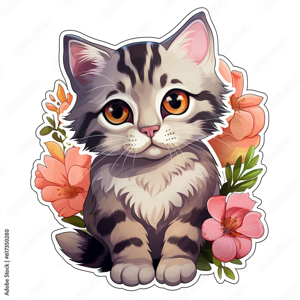 cute cat stickers in flowers cute animal print t-shirts Favorite pet, Ai