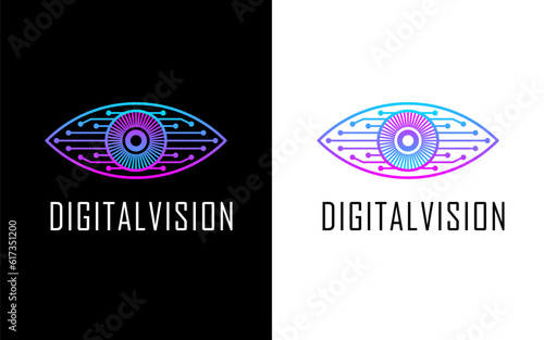 abstract logo with eye shape with concept of technology, cyber world, future suitable for technology business