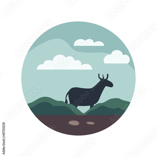 landscape icon of deer standing in forest bushes using vector illustration art