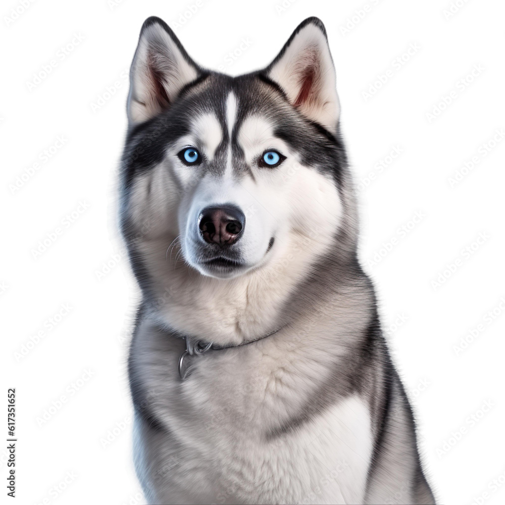 Husky dog portrait isolated on transparent png background cutout, generative Ai