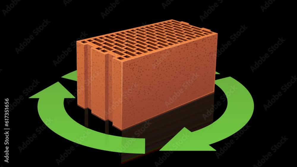 Animation loop of a clay brick with the recycling symbol with the 3 ...