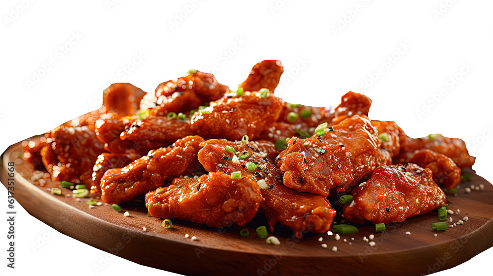 a delicious plate of bite-sized Asian-style chicken wings, which appear to be sweet and savory. a delicious plate of bite-sized Asian-style chicken wings, which appear to be sweet and savory.