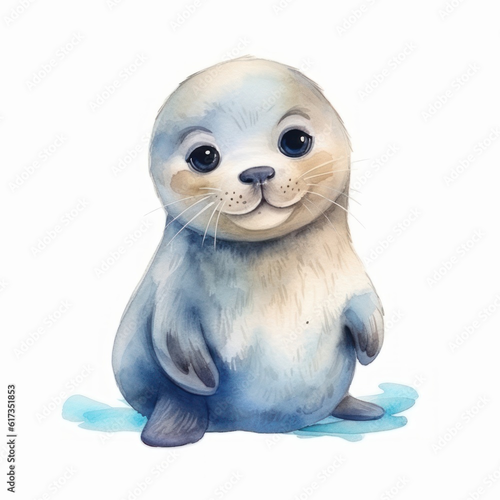  Wasserfarben-Illustration des super niedlichen Seehund-Kopfes für Illustration 