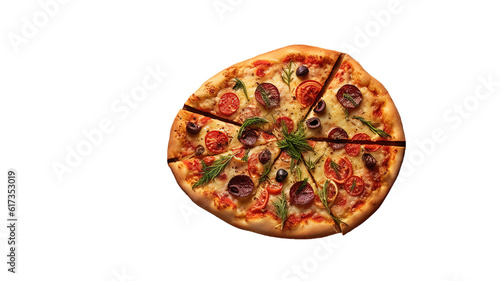 a pizza coming out of the oven, hot and ready to be served. It is topped with olives and tomatoes, making it a delicious and colorful meal. 