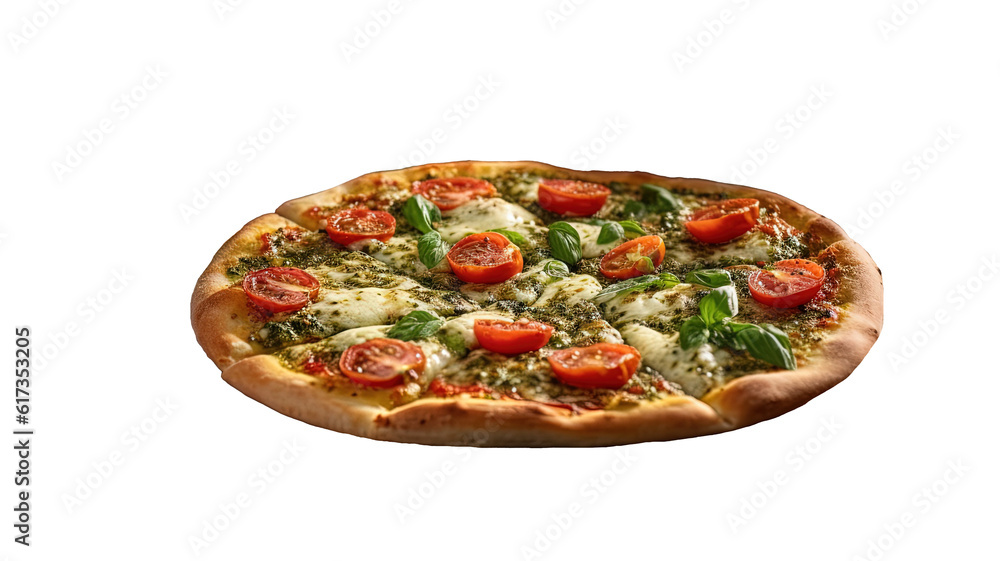 a tempting spinach pizza with white sauce, tomatoes, and spinach leaves spread evenly on top. 