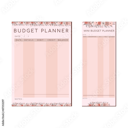 Cute Flower Minimalist Finance Budget Planner and Mini Budget Planner Stationery Set Template