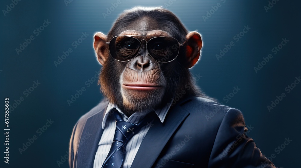 Fototapeta premium Funny monkey in a suit with sunglasses