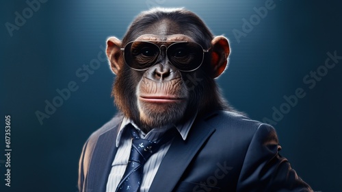 Funny monkey in a suit with sunglasses