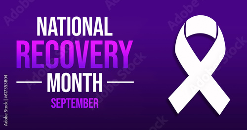 Billede på lærred National Recovery month background design with ribbon and purple backdrop