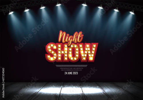 Night Show. Scene for presentation illuminated by spotlights. Vector illustration.