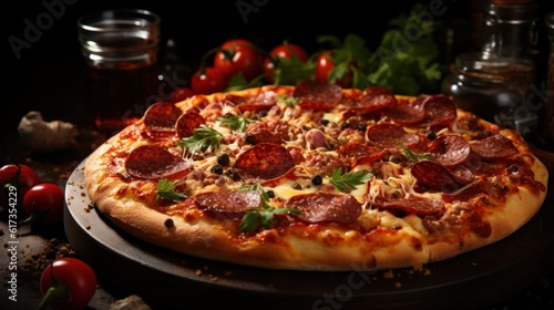 Traditional italian pizza. Delicious taste pepperoni pizza. Generative AI photo