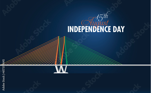 Tri-color theme vector illustration of the iconic Bandra–Worli Sea Link. Minimal, Creative, and  Flat colors. Branding material for 15 August and 26 January. Happy Independence Day banner,