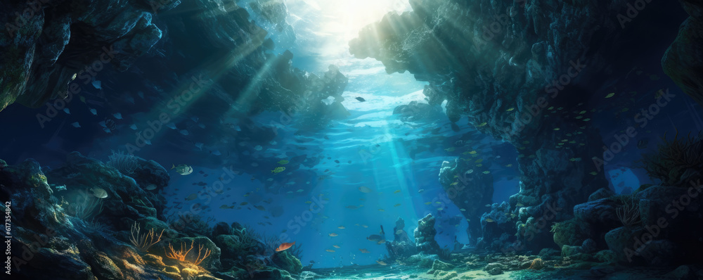 Fototapeta premium Sea or ocean underwater photo, generative ai