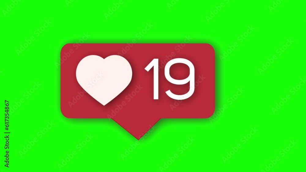 Red social media like counter with heart on green screen Red social media like counter with heart on green screen