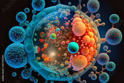 Colorful cell during apoptosis - Apoptotic Cell-derived Extracellular Vesicles (Generative AI) photo